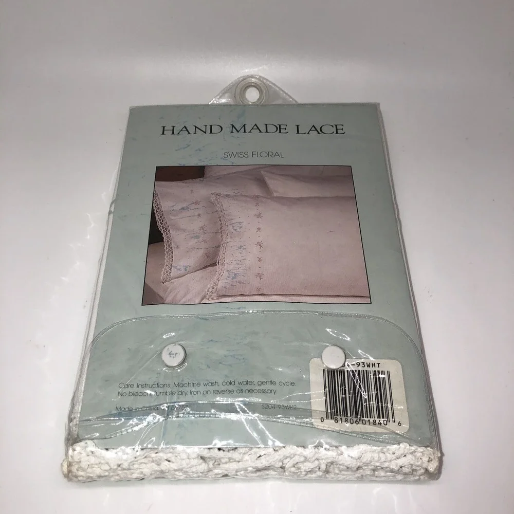 Handmade Lace SWISS FLORAL Dot Rose Pillowcase Pair Standard 100% Cotton NEW